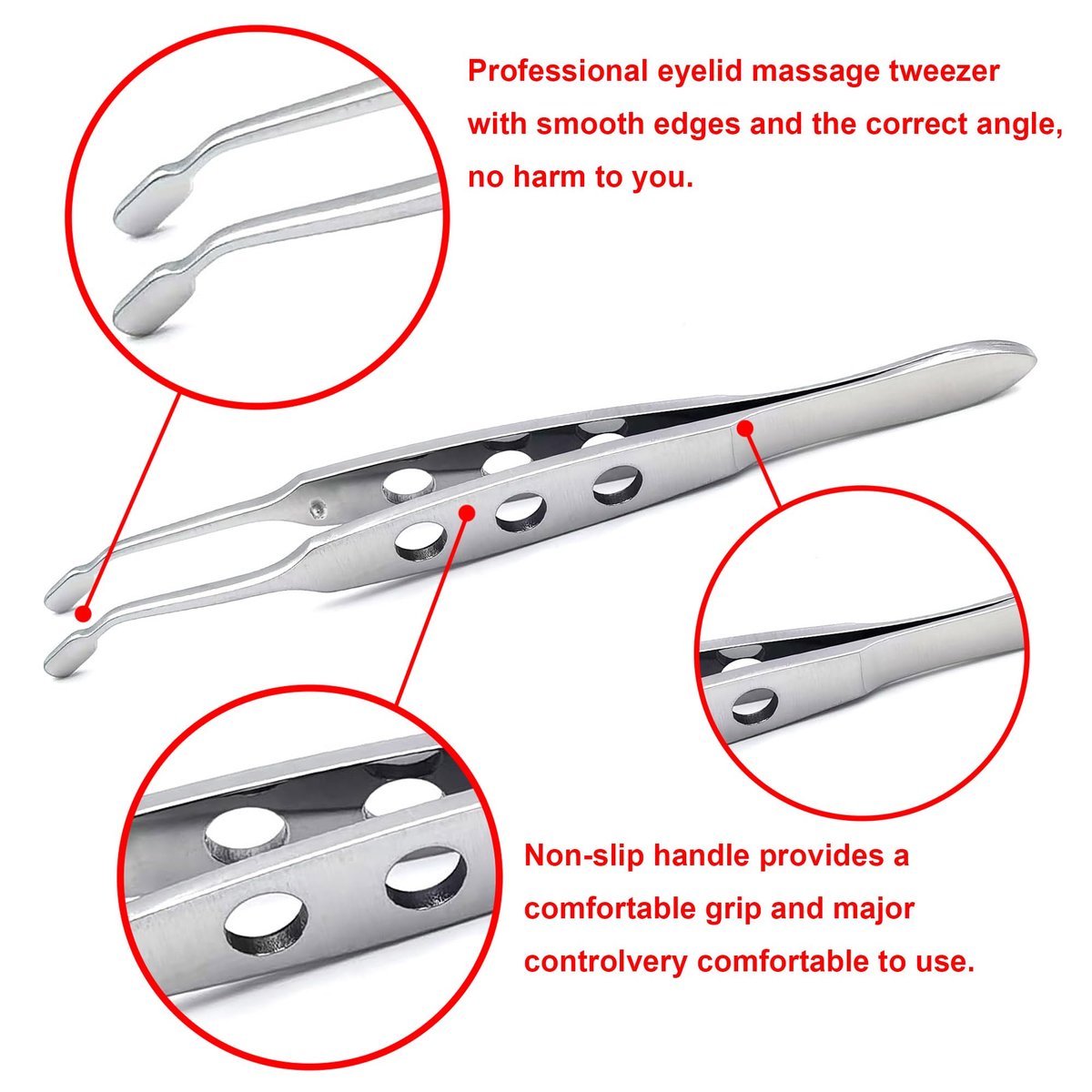 Stainless Steel Meibomian Gland Expressor for Dry Eyes - Professional Eyelid Massage Tool with Rectangle Tip Avelisse