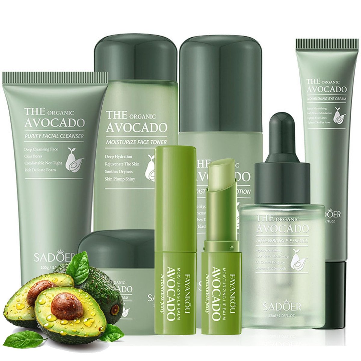 7pcs Avocado Skincare Kit - Hydrating & Anti-Aging Facial Set for Women & Teen Girls Avelisse
