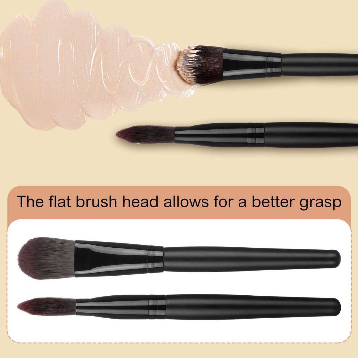 Teenyyou 12-Piece Flat Foundation Brush Set – Soft Nylon Bristles, Wooden Handle Makeup Brushes for Liquid, Cream & Powder Foundation Avelisse