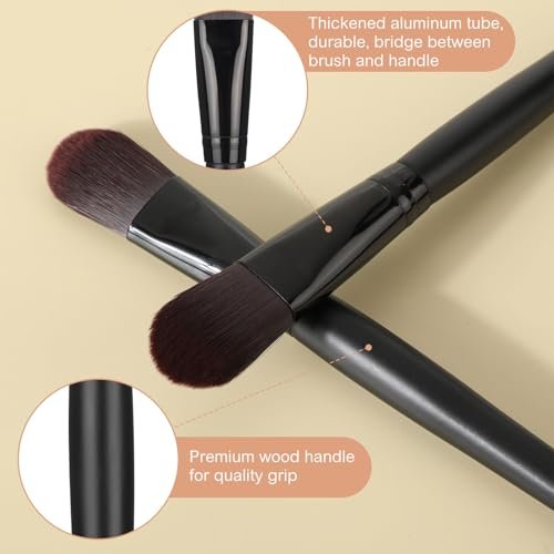 Teenyyou 12-Piece Flat Foundation Brush Set – Soft Nylon Bristles, Wooden Handle Makeup Brushes for Liquid, Cream & Powder Foundation Avelisse