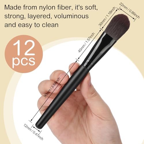 Teenyyou 12-Piece Flat Foundation Brush Set – Soft Nylon Bristles, Wooden Handle Makeup Brushes for Liquid, Cream & Powder Foundation Avelisse