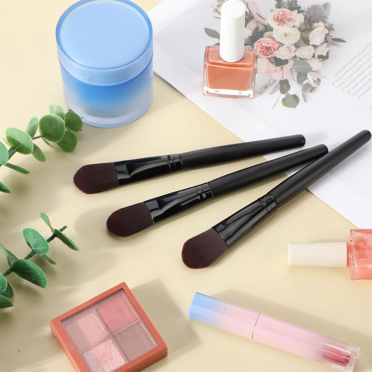 Teenyyou 12-Piece Flat Foundation Brush Set – Soft Nylon Bristles, Wooden Handle Makeup Brushes for Liquid, Cream & Powder Foundation Avelisse
