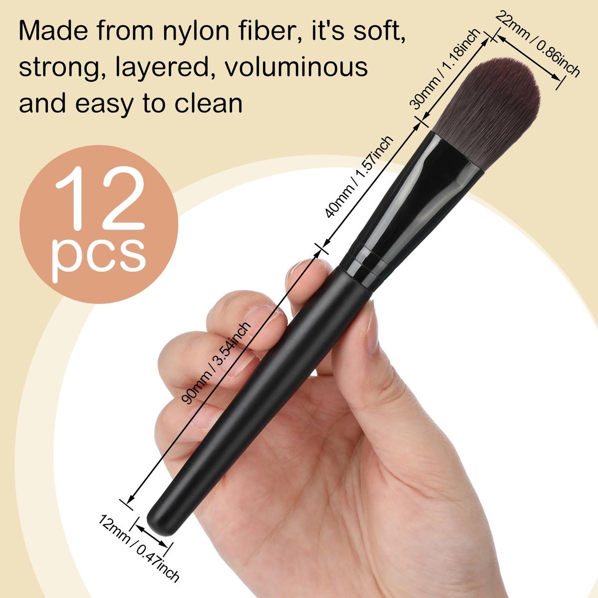 Teenyyou 12-Piece Flat Foundation Brush Set – Soft Nylon Bristles, Wooden Handle Makeup Brushes for Liquid, Cream & Powder Foundation Avelisse