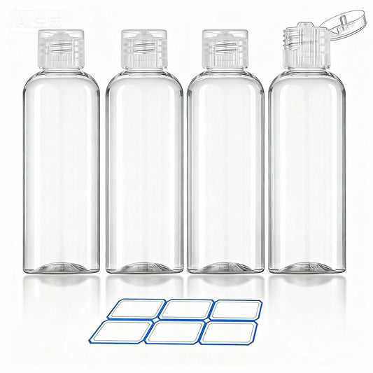 DTDNZKN 4 Pack 3.4 oz (100ml) TSA Approved Travel Bottles - Leak Proof Plastic Travel Essentials with Labels