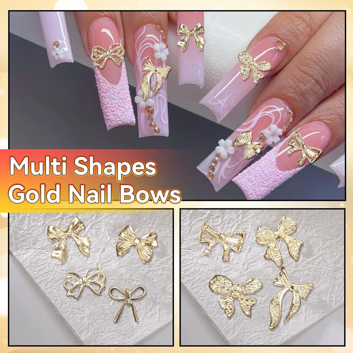 40 Pcs Metal Bows Nail Charms - Alloy 3D Golden Bowknots for Nail Art, Luxury Shiny Bow Tie Nail Gems - görsel 9