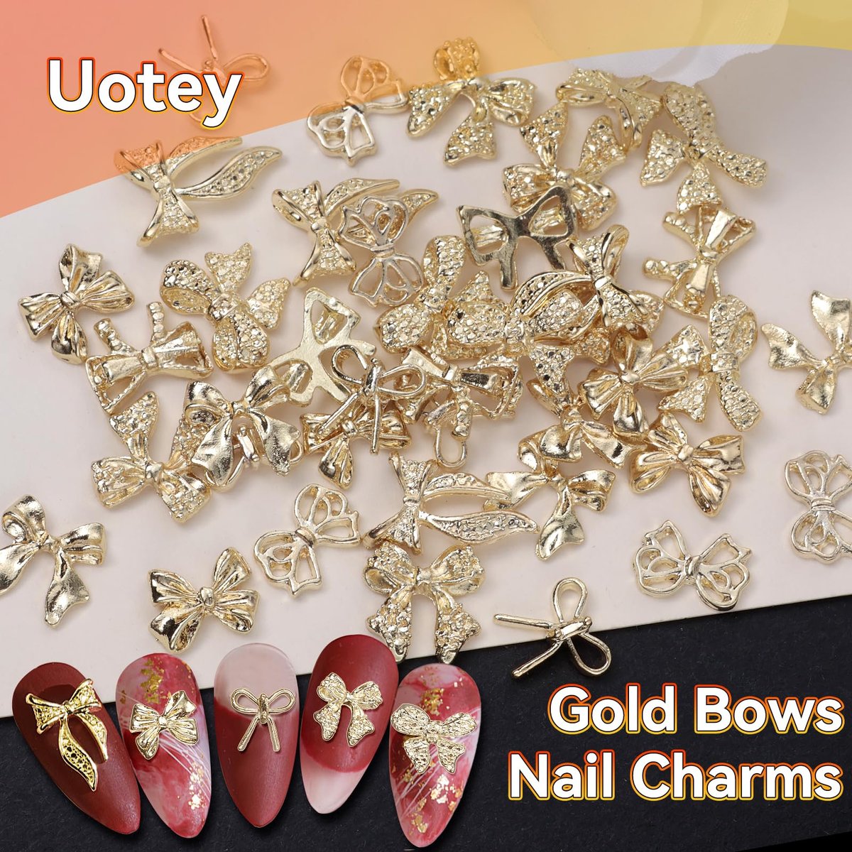 40 Pcs Metal Bows Nail Charms - Alloy 3D Golden Bowknots for Nail Art, Luxury Shiny Bow Tie Nail Gems - görsel 7