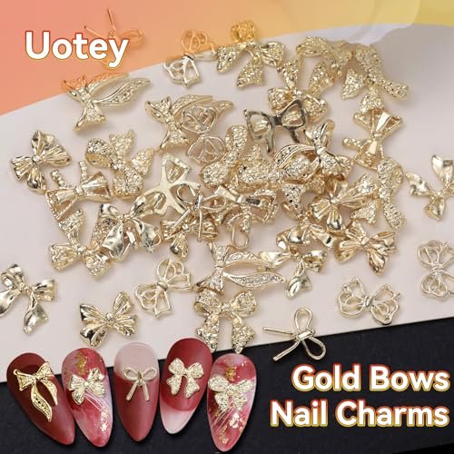 40 Pcs Metal Bows Nail Charms - Alloy 3D Golden Bowknots for Nail Art, Luxury Shiny Bow Tie Nail Gems - görsel 8