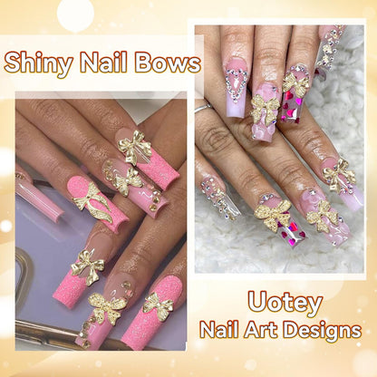 40 Pcs Metal Bows Nail Charms - Alloy 3D Golden Bowknots for Nail Art, Luxury Shiny Bow Tie Nail Gems