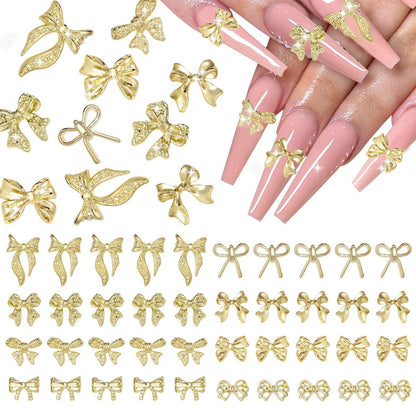 40 Pcs Metal Bows Nail Charms - Alloy 3D Golden Bowknots for Nail Art, Luxury Shiny Bow Tie Nail Gems