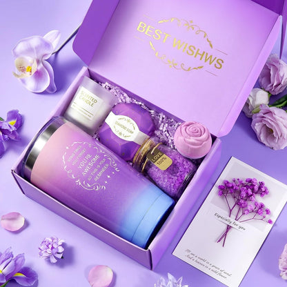 Purple Self Care Spa Gift Basket Set for Women - Birthday, Mother's Day, Thank You Gift for Mom, Wife, Friend, Teacher, Nurse, Coworker Avelisse