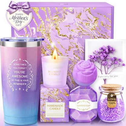 Purple Self Care Spa Gift Basket Set for Women - Birthday, Mother's Day, Thank You Gift for Mom, Wife, Friend, Teacher, Nurse, Coworker Avelisse