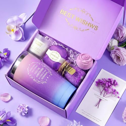 Purple Self Care Spa Gift Basket Set for Women - Birthday, Mother's Day, Thank You Gift for Mom, Wife, Friend, Teacher, Nurse, Coworker Avelisse