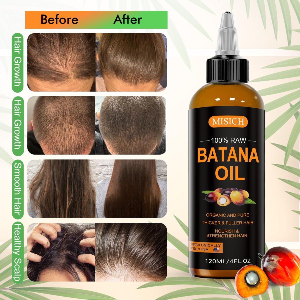 MISICH Raw Batana Oil - 100% Natural Organic Hair Growth Oil for Men & Women, Sourced from Honduras, Pure Unrefined, Enhances Thickness, Prevents Hair Loss, 4 Oz - görsel 7