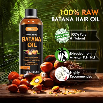 MISICH Raw Batana Oil - 100% Natural Organic Hair Growth Oil for Men & Women, Sourced from Honduras, Pure Unrefined, Enhances Thickness, Prevents Hair Loss, 4 Oz