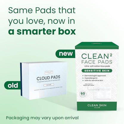 Clean Skin Club Cloud Pads – Ultra-Soft & Thick 100% Organic Cotton Face Pads, Dermatologist-Approved Makeup Remover & Toner Applicator, Sensitive-Skin Safe, 60 Count
