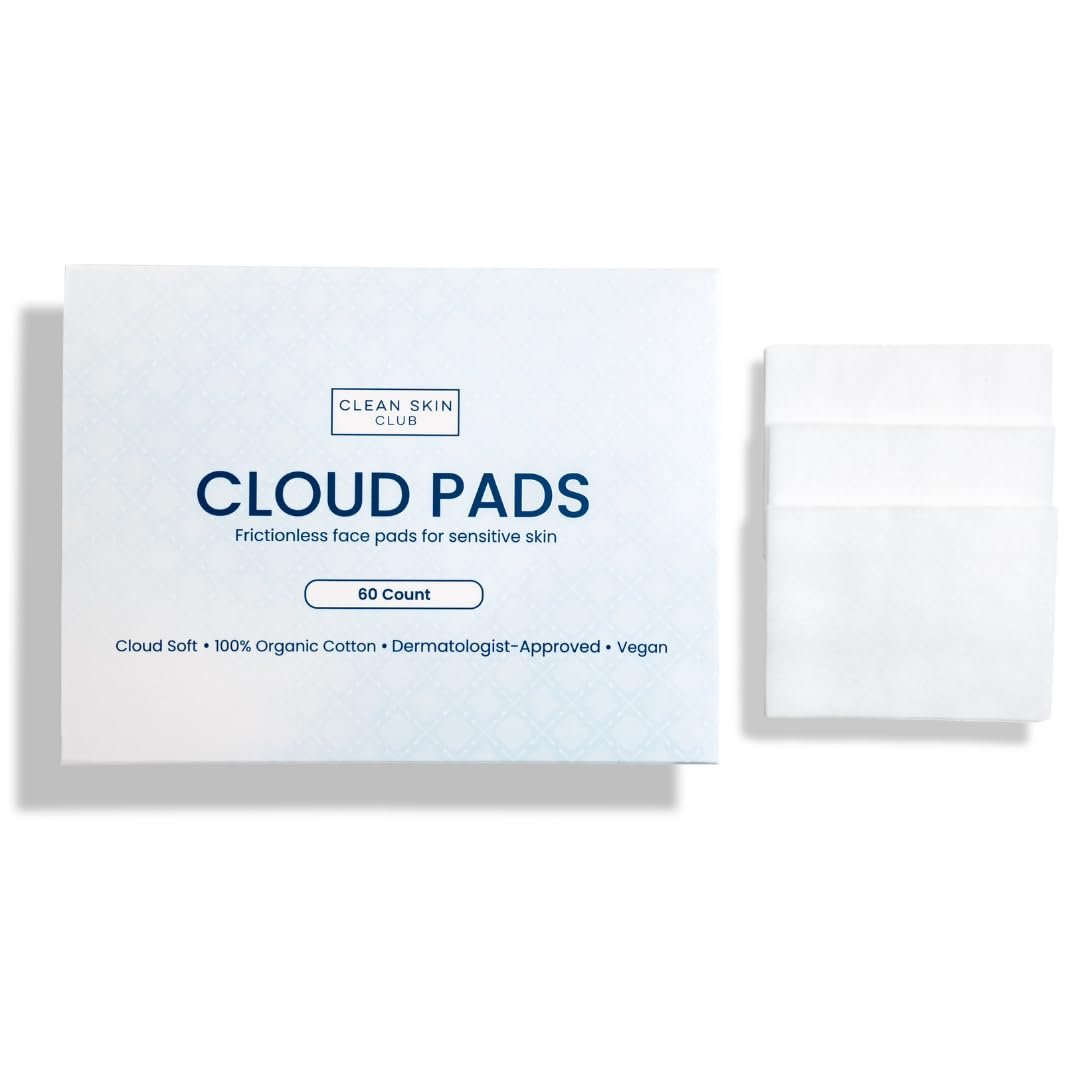Clean Skin Club Cloud Pads – Ultra-Soft & Thick 100% Organic Cotton Face Pads, Dermatologist-Approved Makeup Remover & Toner Applicator, Sensitive-Skin Safe, 60 Count - görsel 1