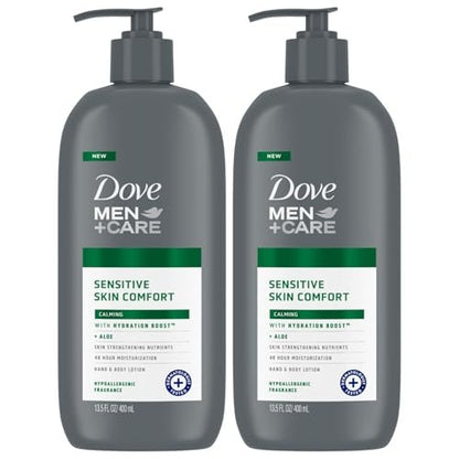 Dove Men+Care Sensitive Skin Comfort Body Lotion Value Pack – Shea Butter & Aloe Vera, Calming Formula for Dry Skin, 13.5 Fl Oz (Pack of 2) Avelisse