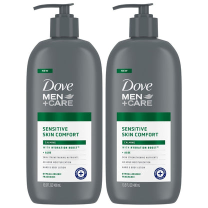 Dove Men+Care Sensitive Skin Comfort Body Lotion Value Pack – Shea Butter & Aloe Vera, Calming Formula for Dry Skin, 13.5 Fl Oz (Pack of 2) Avelisse