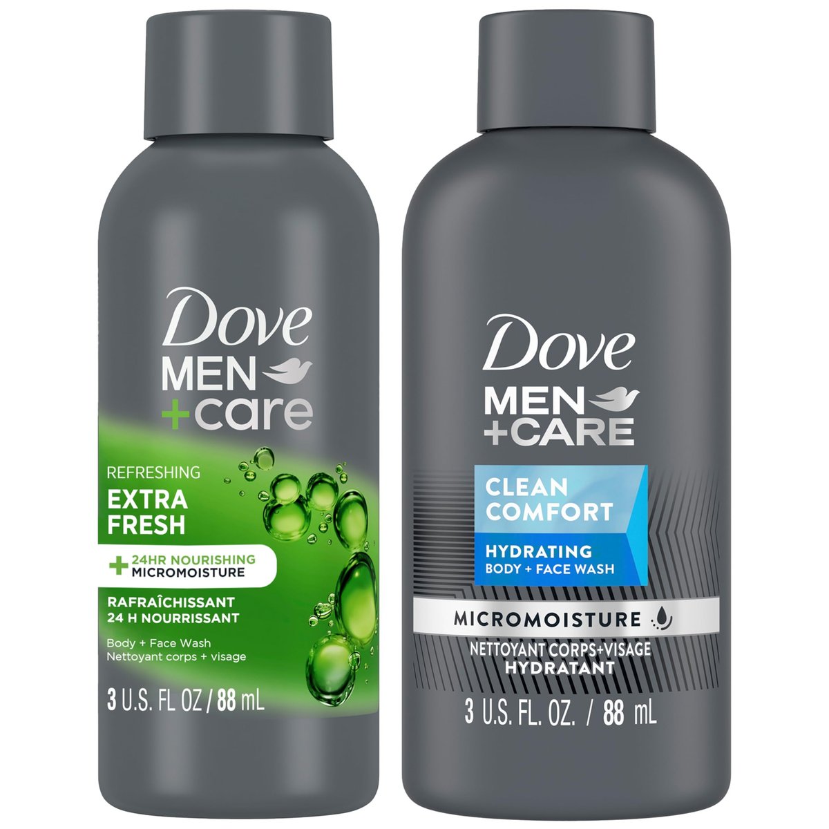 Dove Men+Care Body & Face Wash Variety 2-Pack – Extra Fresh + Clean Comfort, Travel Essentials, 3 oz Each - görsel 2