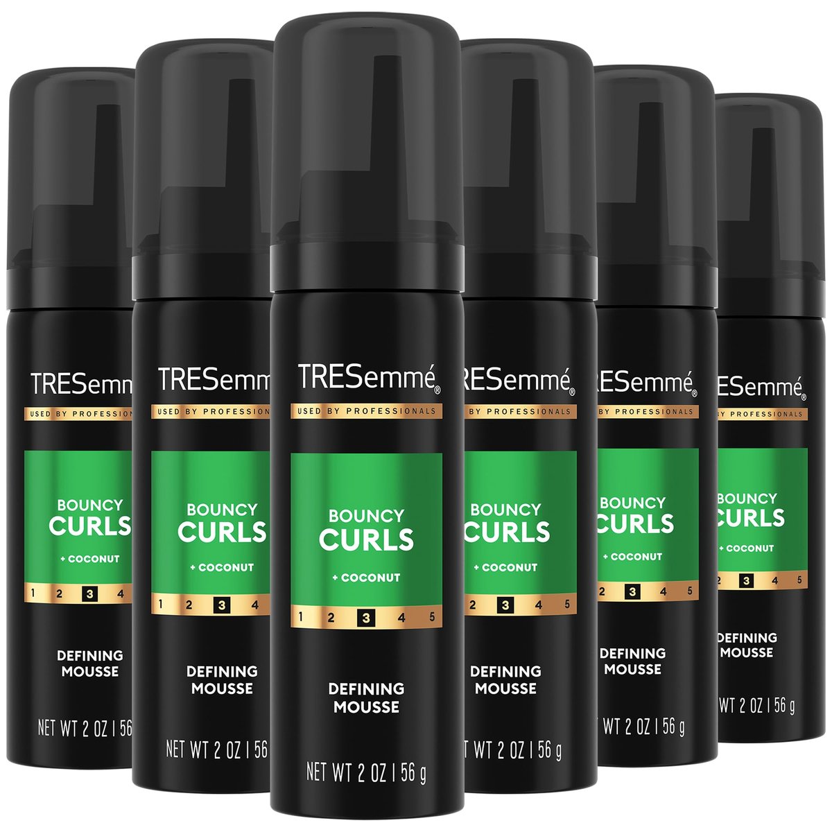 TRESemmé Defining Hair Mousse Bouncy Curls Travel Size 6-Pack - 24-Hour Frizz Control with Coconut Oil, 2 oz Each Avelisse