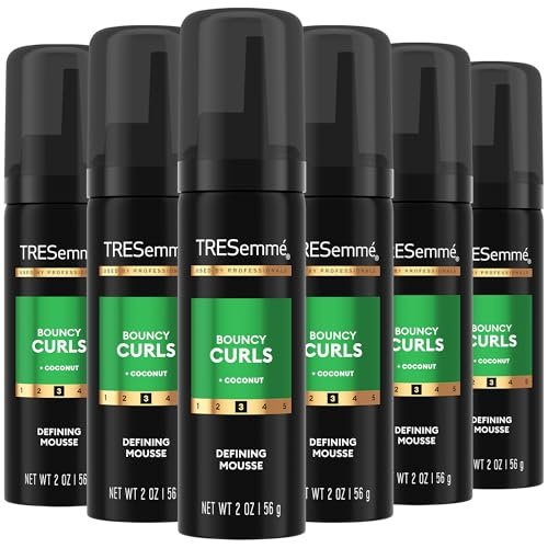 TRESemmé Defining Hair Mousse Bouncy Curls Travel Size 6-Pack - 24-Hour Frizz Control with Coconut Oil, 2 oz Each Avelisse