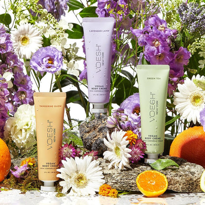 VOESH Vegan Body Creme Trio - Moisturizing Skincare Gift Set with Green Tea, Lavender & Tangerine Avelisse