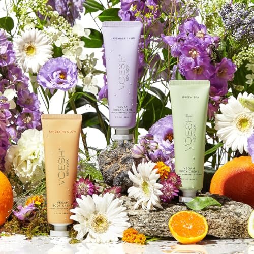 VOESH Vegan Body Creme Trio - Moisturizing Skincare Gift Set with Green Tea, Lavender & Tangerine Avelisse