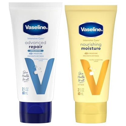 Vaseline Intensive Care Lotion Bundle – Advanced Repair Unscented & Nourishing Moisture for Extremely Dry Skin, 2 oz Each (2-Piece Set)