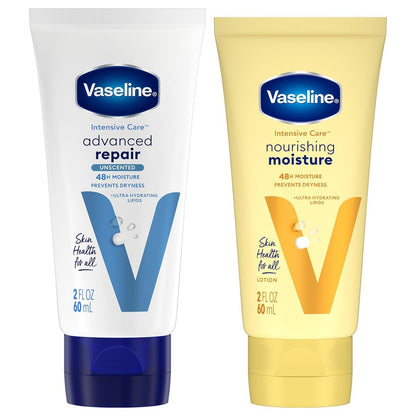 Vaseline Intensive Care Lotion Bundle – Advanced Repair Unscented & Nourishing Moisture for Extremely Dry Skin, 2 oz Each (2-Piece Set)