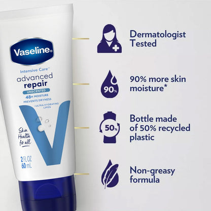 Vaseline Intensive Care Lotion Bundle – Advanced Repair Unscented & Nourishing Moisture for Extremely Dry Skin, 2 oz Each (2-Piece Set)