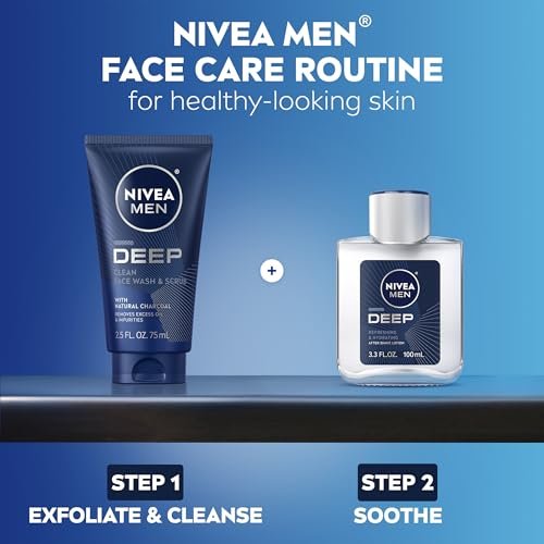 NIVEA MEN Deep Clean Face Wash and Scrub with Natural Charcoal, Exfoliating Face Wash for Men, Removes Excess Oil, Dirt and Impurities, Beard Friendly, 2.5 Fl Oz Tube (Pack of 3) Avelisse