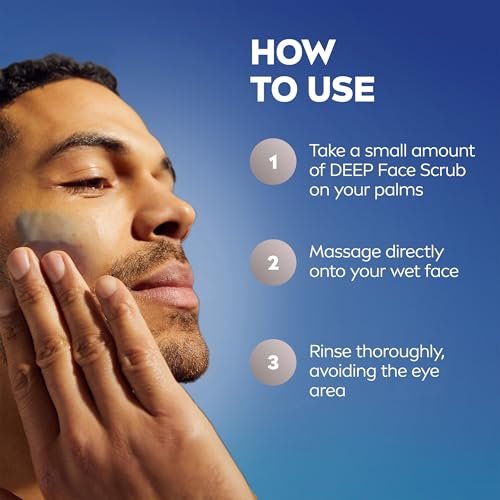 NIVEA MEN Deep Clean Face Wash and Scrub with Natural Charcoal, Exfoliating Face Wash for Men, Removes Excess Oil, Dirt and Impurities, Beard Friendly, 2.5 Fl Oz Tube (Pack of 3) Avelisse
