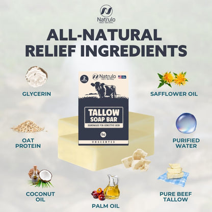 All Natural Grass Fed Beef Tallow Soap Bar – Unscented Moisturizing Face & Body Wash for Eczema, Dry, Itchy, Sensitive Skin – Handcrafted Bath Soap for Adults & Kids, Made in USA (4 oz, 2-Pack)