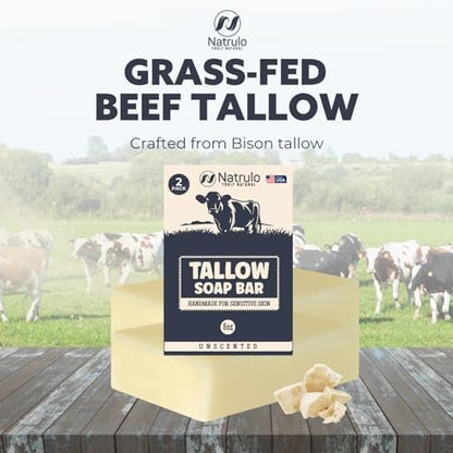 All Natural Grass Fed Beef Tallow Soap Bar – Unscented Moisturizing Face & Body Wash for Eczema, Dry, Itchy, Sensitive Skin – Handcrafted Bath Soap for Adults & Kids, Made in USA (4 oz, 2-Pack)