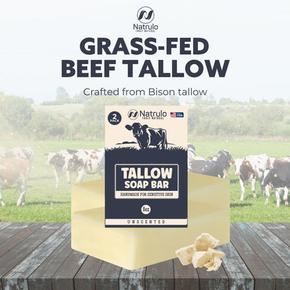 All Natural Grass Fed Beef Tallow Soap Bar – Unscented Moisturizing Face & Body Wash for Eczema, Dry, Itchy, Sensitive Skin – Handcrafted Bath Soap for Adults & Kids, Made in USA (4 oz, 2-Pack)