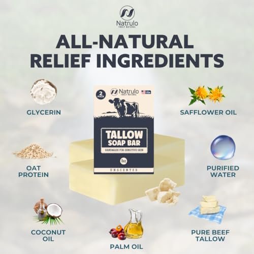 All Natural Grass Fed Beef Tallow Soap Bar – Unscented Moisturizing Face & Body Wash for Eczema, Dry, Itchy, Sensitive Skin – Handcrafted Bath Soap for Adults & Kids, Made in USA (4 oz, 2-Pack) - görsel 12