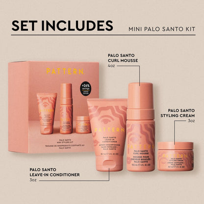 PATTERN Beauty by Tracee Ellis Ross Palo Santo Mini Kit - Travel Size Leave-In Conditioner, Curl Mousse & Styling Cream for Curly, Coily & Tight Textures Avelisse