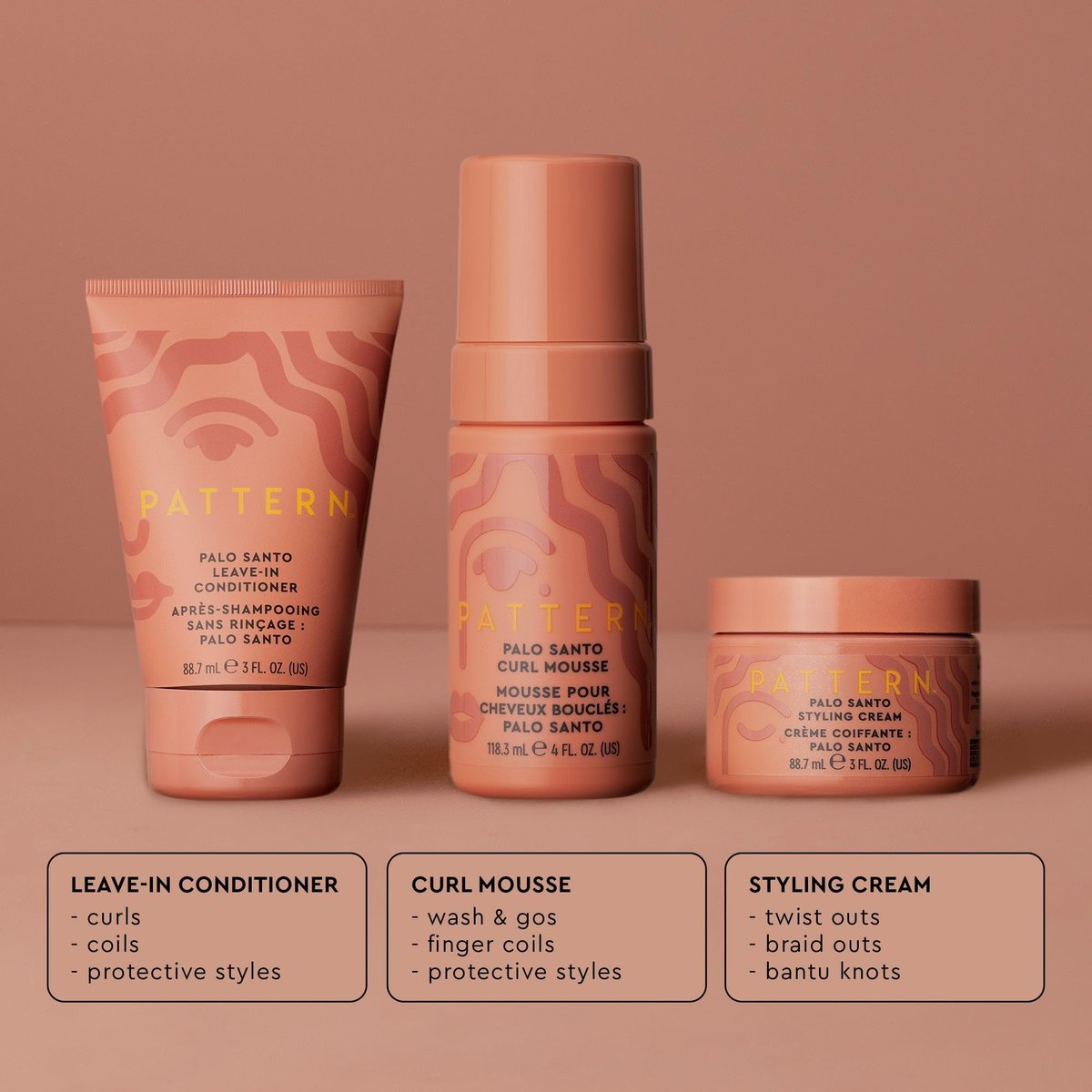 PATTERN Beauty by Tracee Ellis Ross Palo Santo Mini Kit - Travel Size Leave-In Conditioner, Curl Mousse & Styling Cream for Curly, Coily & Tight Textures Avelisse