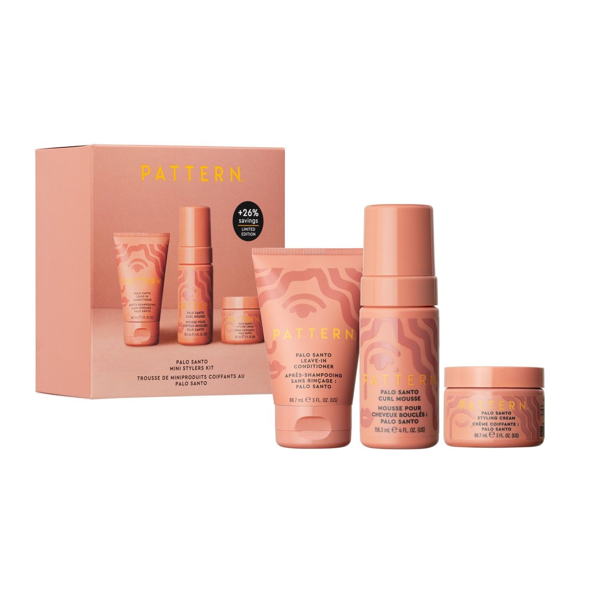 PATTERN Beauty by Tracee Ellis Ross Palo Santo Mini Kit - Travel Size Leave-In Conditioner, Curl Mousse & Styling Cream for Curly, Coily & Tight Textures Avelisse
