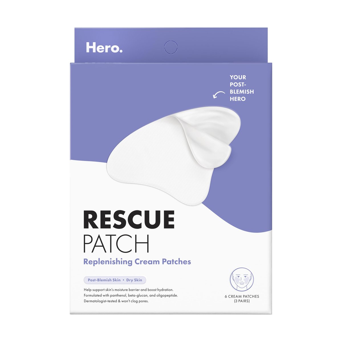 HERO COSMETICS Rescue Patch – Moisturizing Cream Patch for Post-Blemish Skin, 6ct (3 Pairs) Avelisse