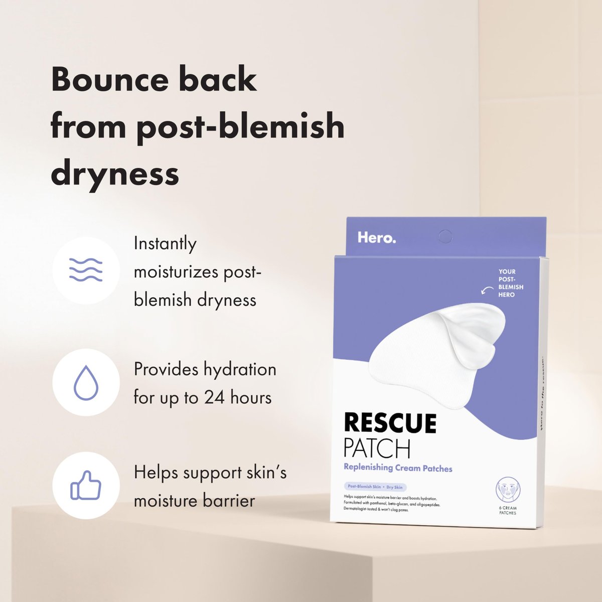 HERO COSMETICS Rescue Patch – Moisturizing Cream Patch for Post-Blemish Skin, 6ct (3 Pairs) Avelisse