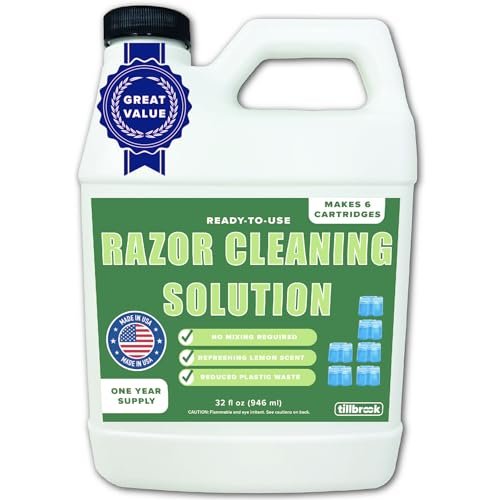 Tillbrook Electric Razor Cleaner - 1 Year Supply - 32 oz Shaver Cleaning Solution - Easy Refill for Braun Clean and Renew Cartridges - Ready to Use Formula for Electric Shavers Avelisse