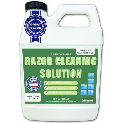Tillbrook Electric Razor Cleaner - 1 Year Supply - 32 oz Shaver Cleaning Solution - Easy Refill for Braun Clean and Renew Cartridges - Ready to Use Formula for Electric Shavers Avelisse