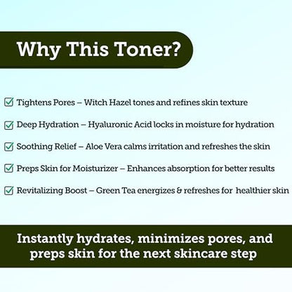 Andre Seals Face Toner for Men – Organic Witch Hazel, Hyaluronic Acid & Green Tea – Pore Minimizer, Hydrating Toner, Oil Control, Astringent & Face Tightener – 4 Fl Oz