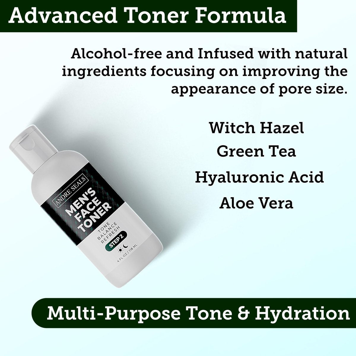 Andre Seals Face Toner for Men – Organic Witch Hazel, Hyaluronic Acid & Green Tea – Pore Minimizer, Hydrating Toner, Oil Control, Astringent & Face Tightener – 4 Fl Oz - görsel 9