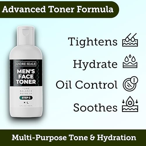 Andre Seals Face Toner for Men – Organic Witch Hazel, Hyaluronic Acid & Green Tea – Pore Minimizer, Hydrating Toner, Oil Control, Astringent & Face Tightener – 4 Fl Oz - görsel 4