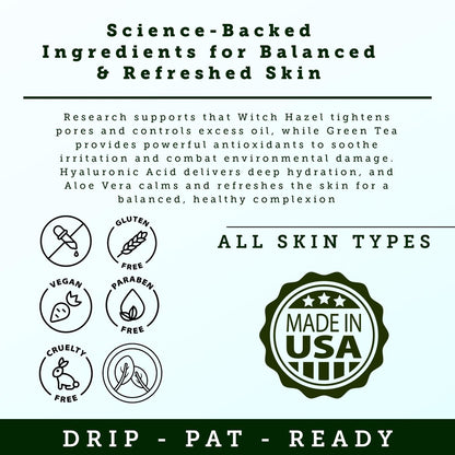 Andre Seals Face Toner for Men – Organic Witch Hazel, Hyaluronic Acid & Green Tea – Pore Minimizer, Hydrating Toner, Oil Control, Astringent & Face Tightener – 4 Fl Oz