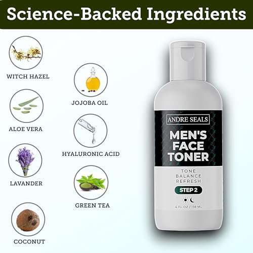 Andre Seals Face Toner for Men – Organic Witch Hazel, Hyaluronic Acid & Green Tea – Pore Minimizer, Hydrating Toner, Oil Control, Astringent & Face Tightener – 4 Fl Oz - görsel 8