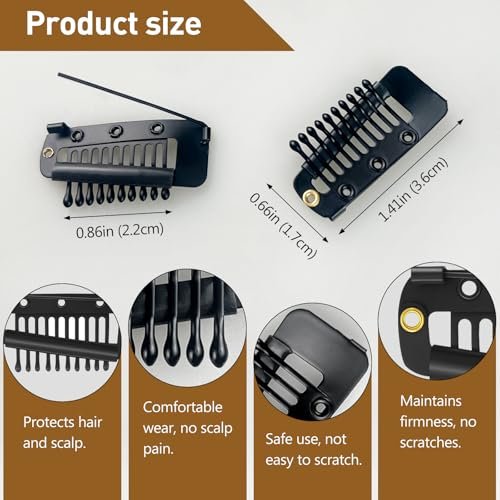 Jaasuee 10 Pcs Safety Pin Snap-Comb Hair Clips - Secure Dupatta, Turban, Scarf, Wedding Veil & Wig Piece - Black Silicone Headscarf Clips with Teeth for Reliable Hold - görsel 4