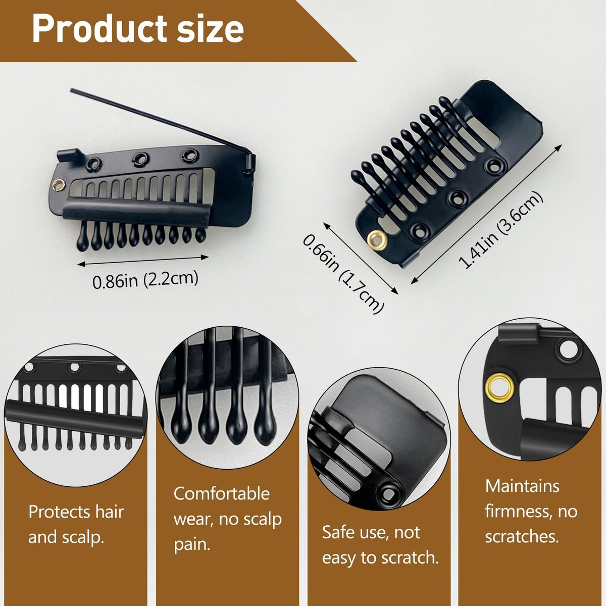 Jaasuee 10 Pcs Safety Pin Snap-Comb Hair Clips - Secure Dupatta, Turban, Scarf, Wedding Veil & Wig Piece - Black Silicone Headscarf Clips with Teeth for Reliable Hold - görsel 3